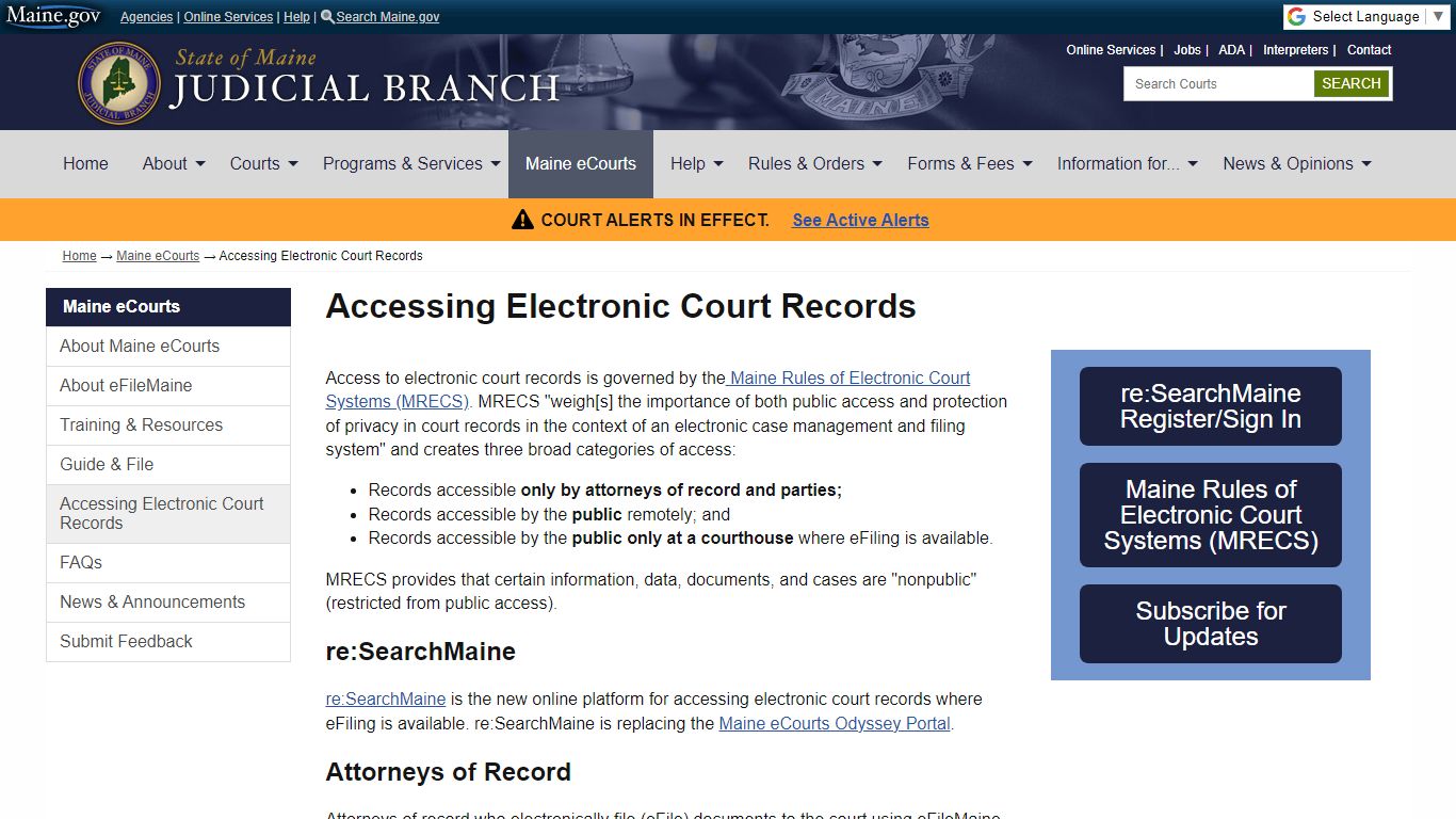 Accessing Electronic Court Records: State of Maine Judicial Branch